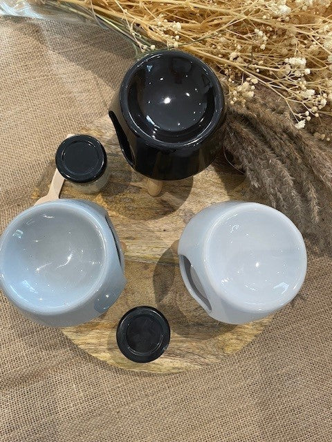 Brûle parfum en céramique abstraite Eden avec pieds Gris