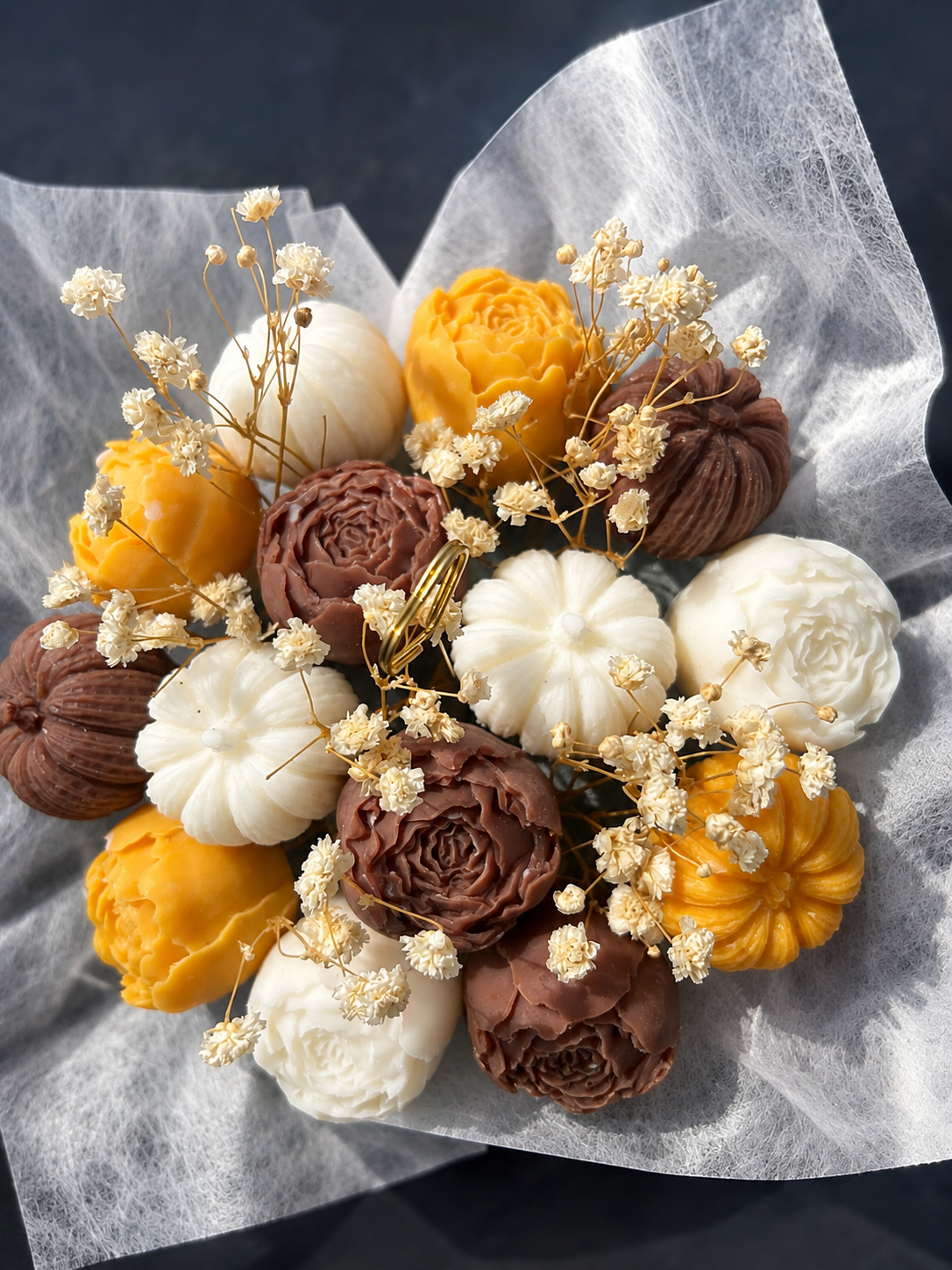 Bouquet de fondants parfumés Agrumes – 14 fondants en boîte ronde | Cadeau original