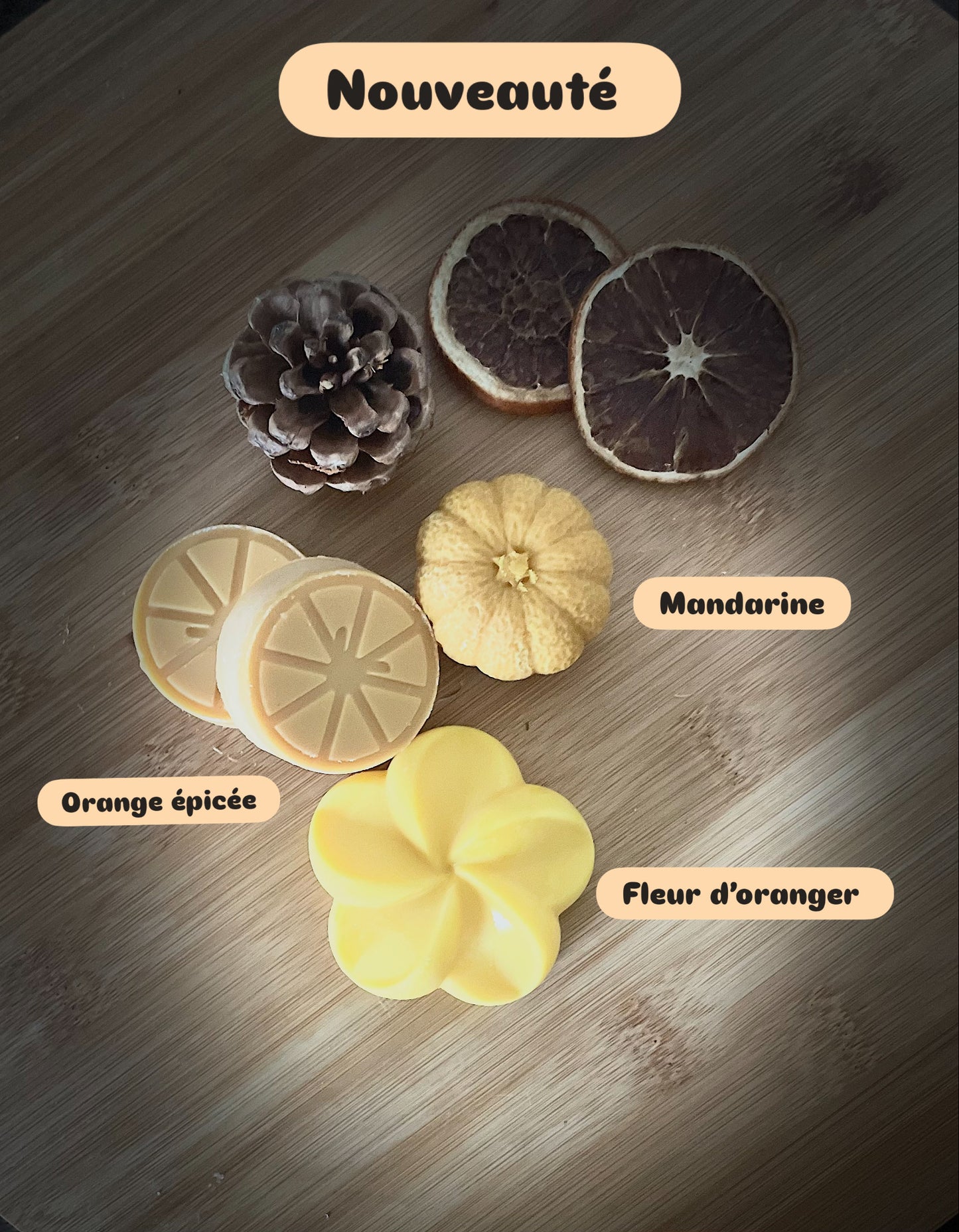 Fondants " Parfum du sud " Lot de 4 Parfums " Fleur d'oranger, Orange épicé , Mandarine "