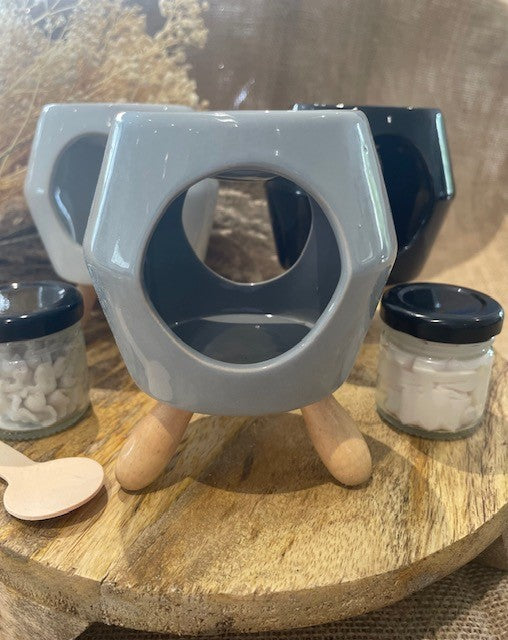 Brûle parfum en céramique abstraite Eden avec pieds Gris
