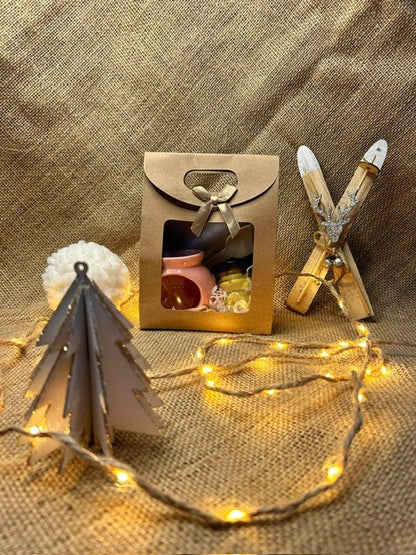 Coffret cadeau en papier Kraft avec poignée mini brûle parfum rose et fondant crémeux "Jardin floral"