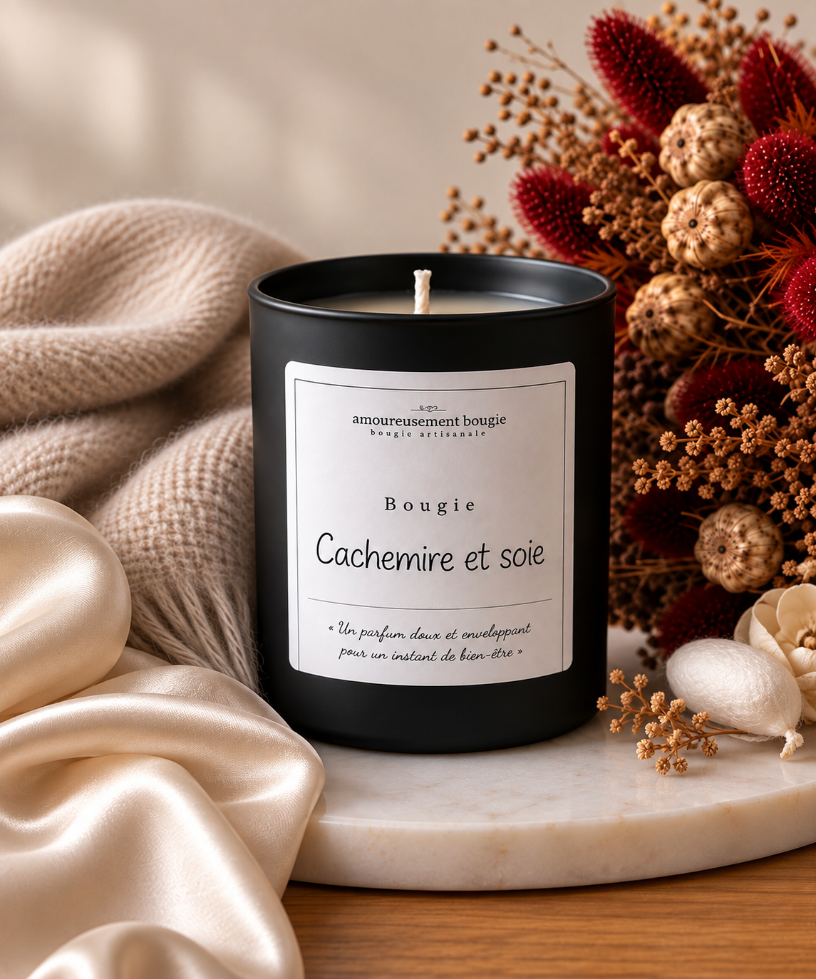 Bougie parfumée Cachemire et Soie – Un parfum doux et raffiné